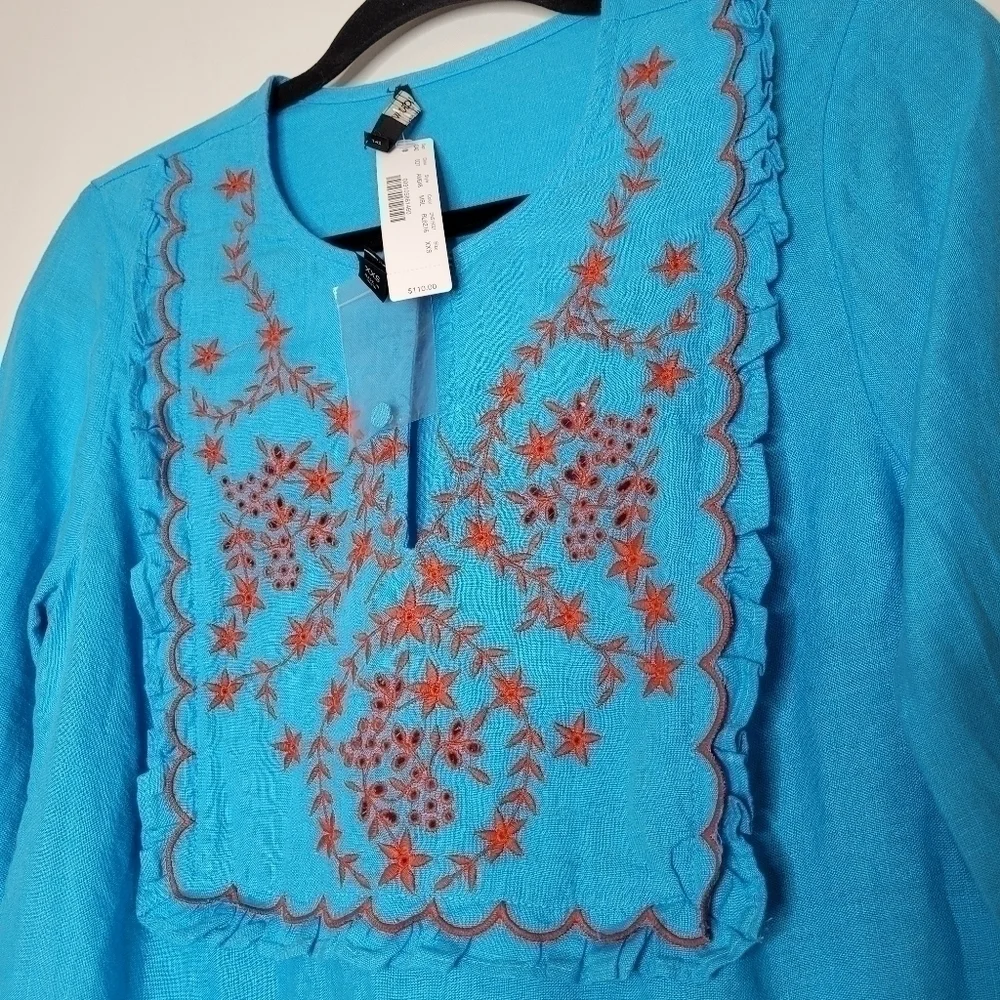J. Crew Embroidered Linen Tunic Monaco Blue